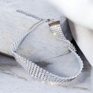 Elegant Silver Crystal Choker Necklace
